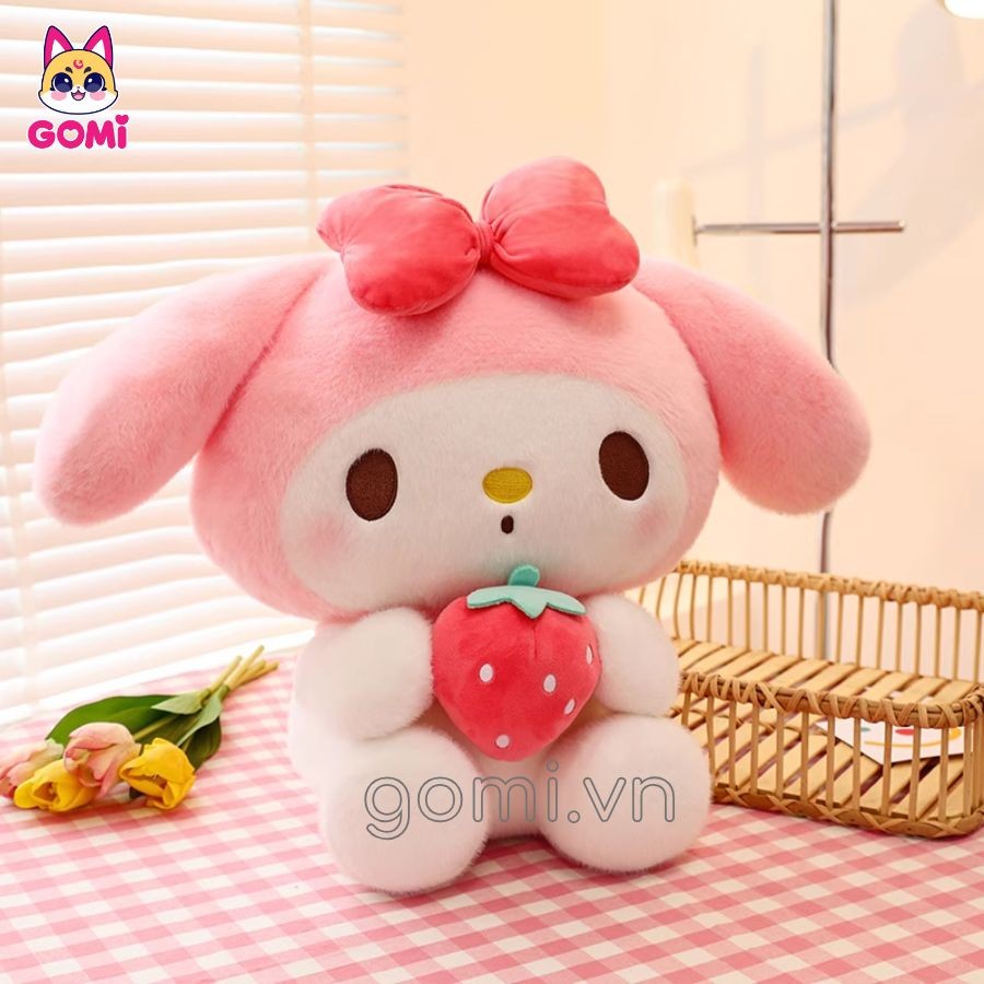 Gấu Bông Melody với đôi tai dài đặc trưng và chiếc nơ đỏ nhỏ xinh xắn