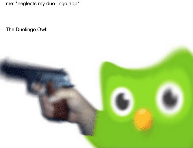 Một meme từ Tumblr thể hiện tình huống hài hước liên quan đến Duolingo.
