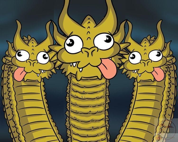 Meme rồng 3 đầu với ba biểu cảm đối lập đầy hài hước