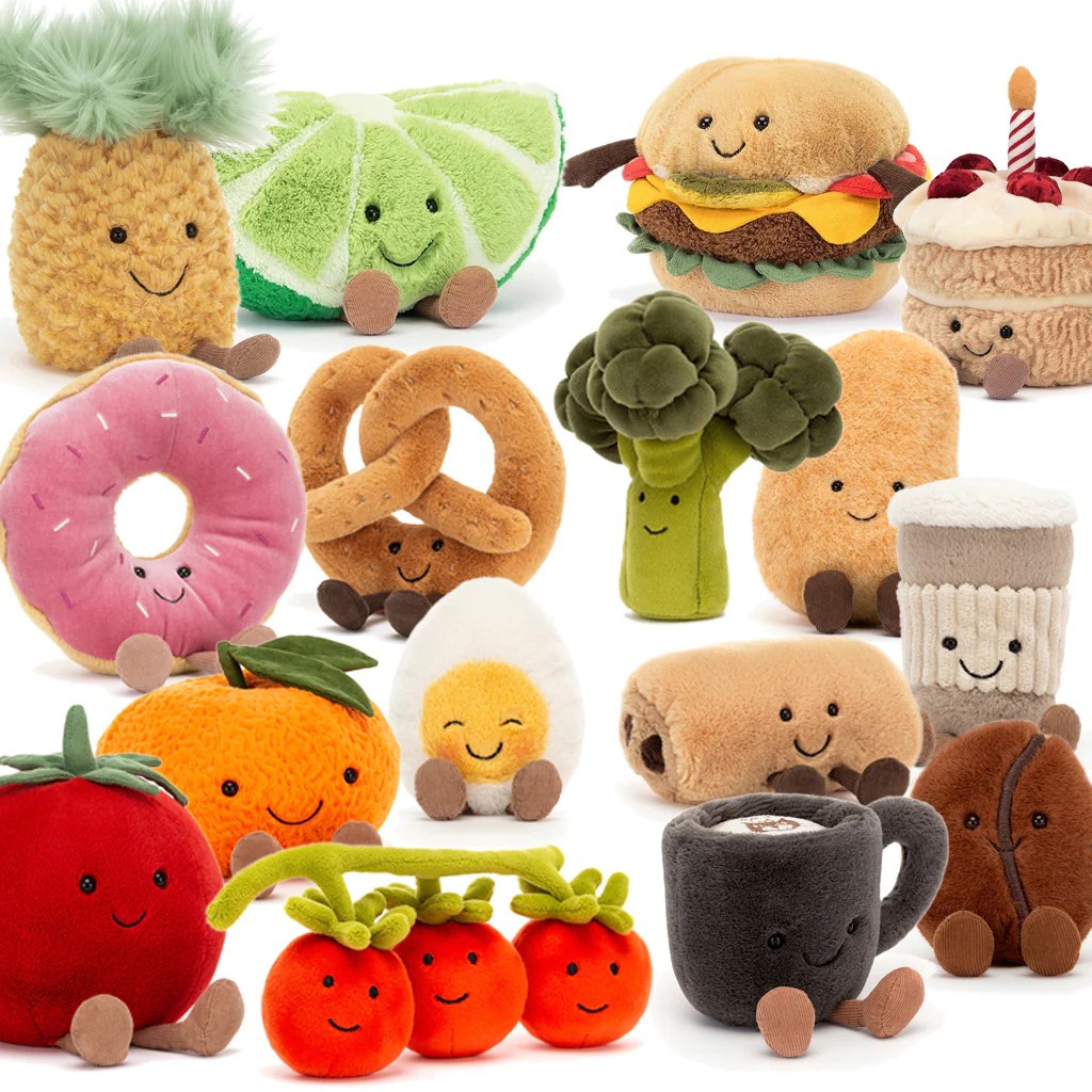 Nhiều món ăn hấp dẫn được Jellycat biến tấu thành đồ chơi bông ngộ nghĩnh.