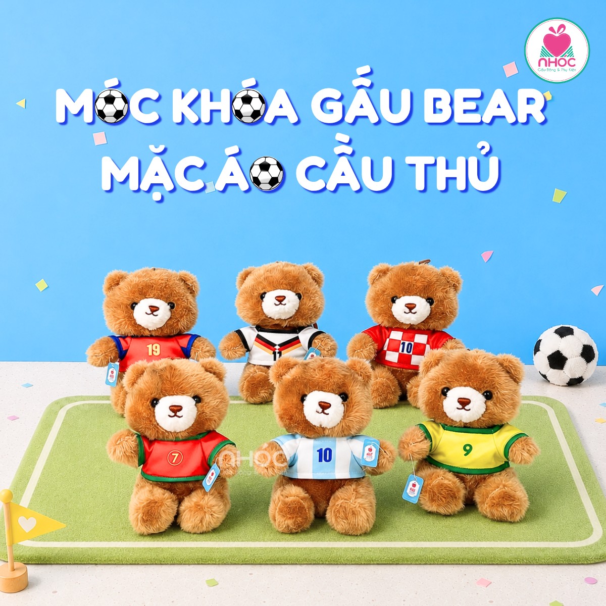 Móc khoá bông Gấu Bear mặc áo cầu thủ 6m - Nâu - 2013026