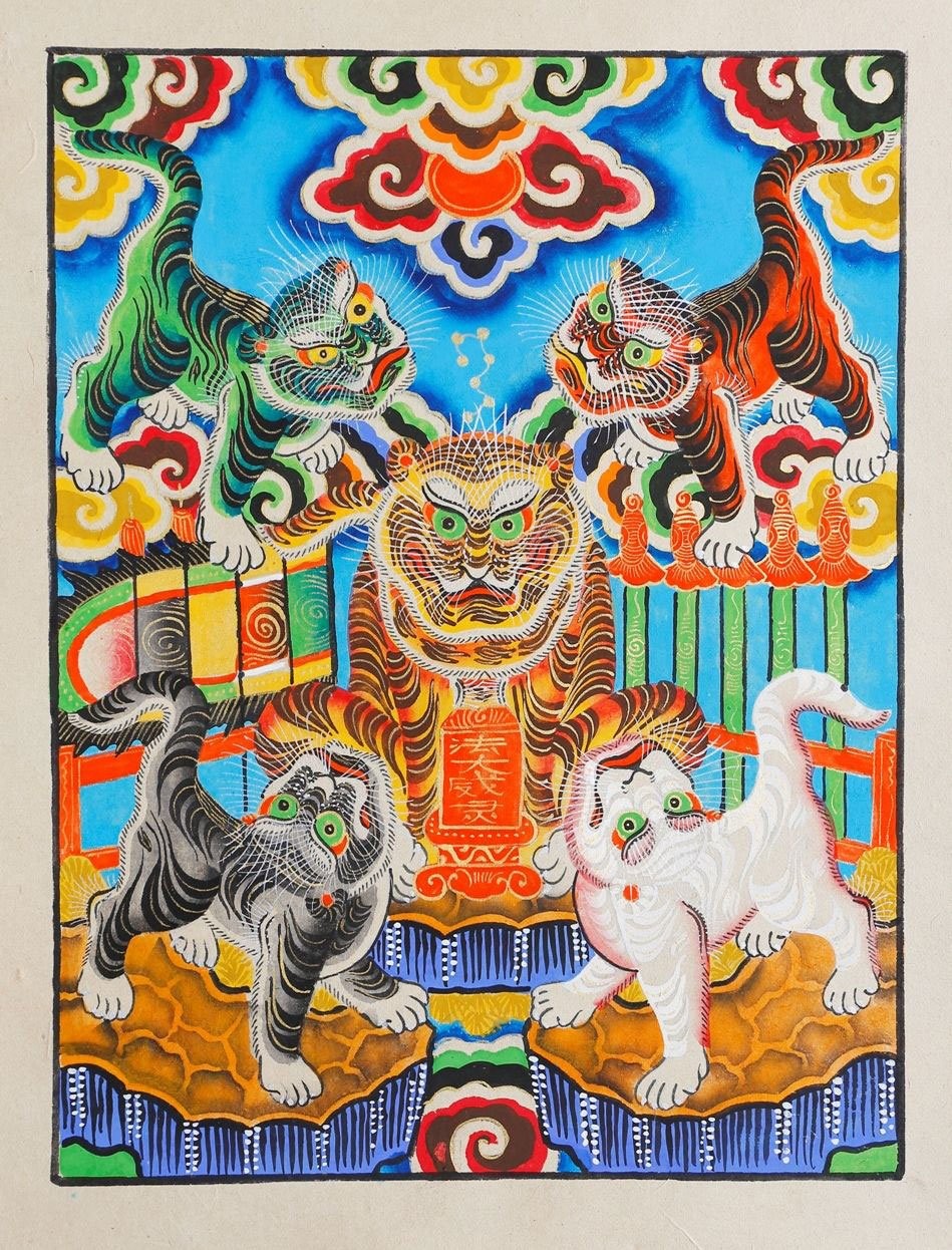 Tranh Ngũ Hổ Hàng Trống tinh xảo và giàu ý nghĩa