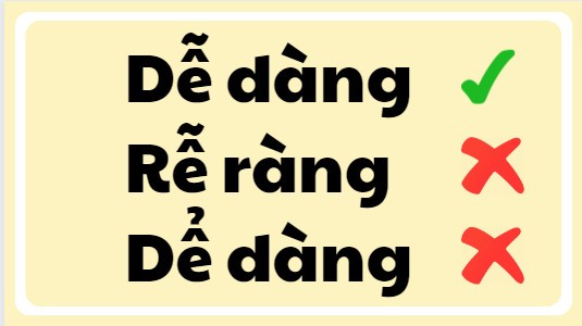 Hình ảnh minh họa sự phân biệt giữa các từ dễ dàng, rễ ràng, dể dàng