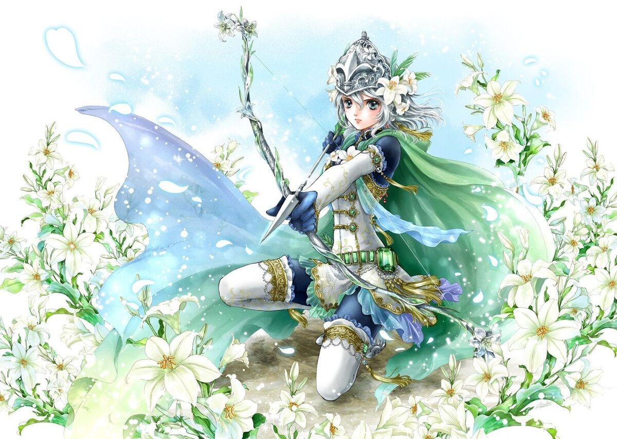 Hình cung Nhân Mã nữ được phác họa theo phong cách anime